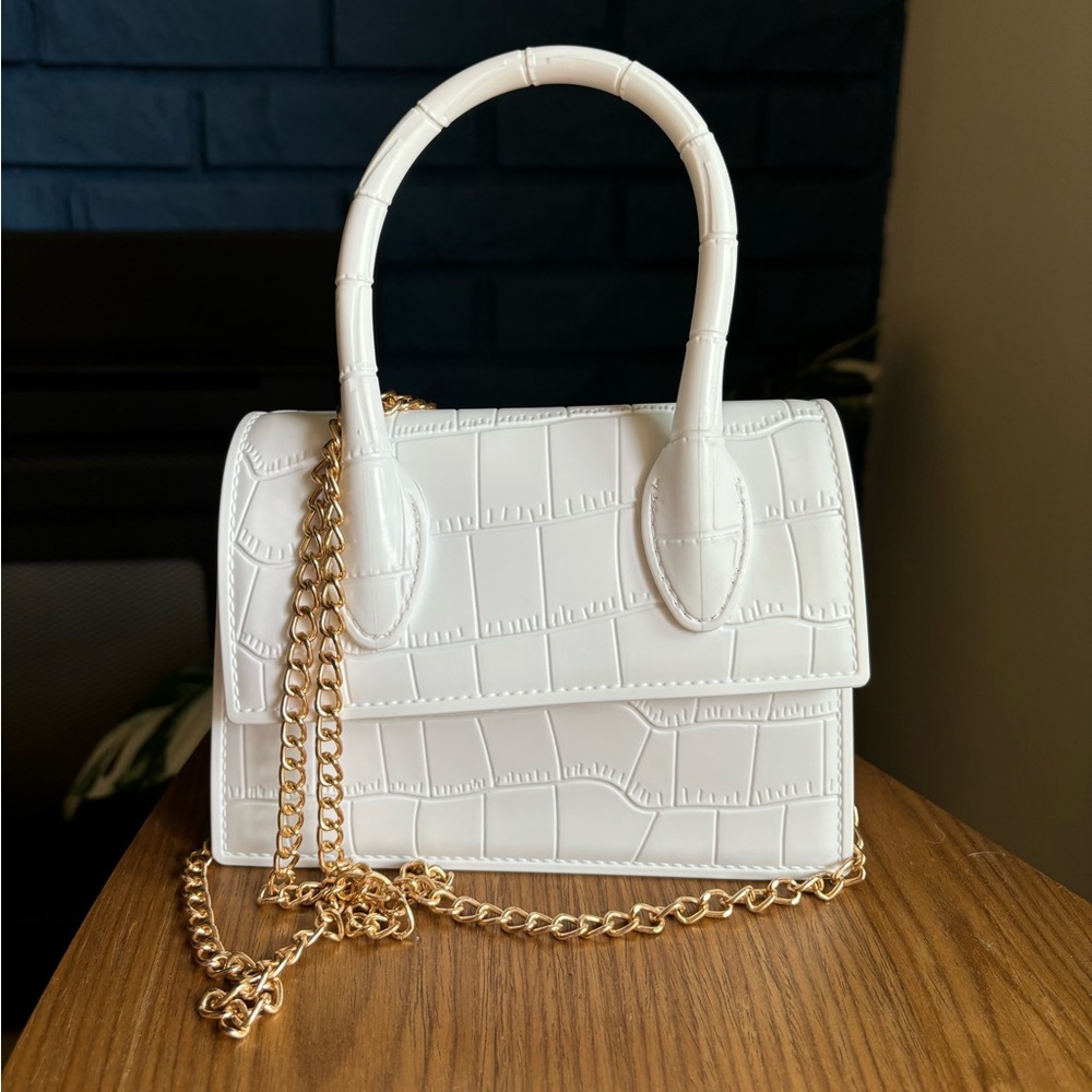 Top Handle Mini Purse in Snakeskin White - Picture 5 of 12